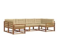 vidaXL Set di divani da esterno con cuscino 6 pcs Naturale e Beige, Set di divani in legno di acacia, lounge moderna per il giardino, mobili resistenti, opzioni eleganti per il patio