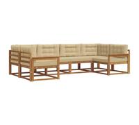 vidaXL Set di divani da esterno con cuscino 6 pcs Naturale e Beige, Set di divani moderni per esterni, legno di acacia resistente, arredo per patio, giardino, relax in giardino