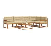 vidaXL Set di divani da esterno con cuscino 6 pcs Naturale e Beige, Set di mobili da esterno in legno di acacia, divano moderno, posti a bordo piscina, lounge elegante per il patio