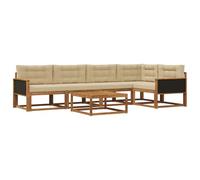 vidaXL Set di divani da esterno con cuscino 6 pcs Naturale e Beige, Set di mobili da esterno in legno di acacia, divano moderno, posti a bordo piscina, lounge elegante per il patio