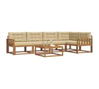 vidaXL Set di divani da esterno con cuscino 6 pcs Naturale e Beige, Set di mobili da esterno in legno di acacia, divano moderno, posti a bordo piscina, lounge elegante per il patio