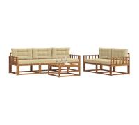 vidaXL Set di divani da esterno con cuscino 6 pcs Naturale e Beige, Set di Mobili da Giardino, Collezione di Divani da Esterno Moderna, Patio Resistente, Disposizione di Seduta Sezionale