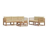 vidaXL Set di divani da esterno con cuscino 6 pcs Naturale e Beige, Set di mobili da giardino moderno, collezione divani all'aperto, lounge in giardino, postazione in piscina