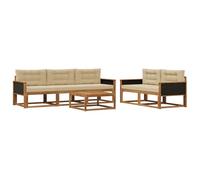 vidaXL Set di divani da esterno con cuscino 6 pcs Naturale e Beige, Set di mobili da giardino moderno, collezione divani all'aperto, lounge in giardino, postazione in piscina