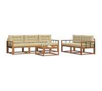 vidaXL Set di divani da esterno con cuscino 6 pcs Naturale e Beige, Set di mobili da giardino moderno, collezione divani all'aperto, lounge in giardino, postazione in piscina