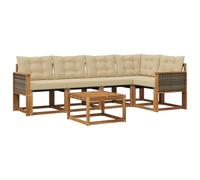vidaXL Set di divani da esterno con cuscino 6 pcs Naturale e Beige, Set Divano Esterno in Acacia, Lounge Moderna, Mobili Resistenti per Giardino, Relax e Stile in Patios