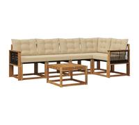 vidaXL Set di divani da esterno con cuscino 6 pcs Naturale e Beige, Set Divano Acacia per Esterni, Mobili Moderni, Sofa Resistente, Lounge Elegante per Giardino, Relax in Giardino