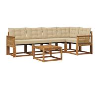 vidaXL Set di divani da esterno con cuscino 6 pcs Naturale e Beige, Set Divano Esterno in Acacia, Lounge Moderna, Mobili Resistenti per Giardino, Relax e Stile in Patios