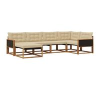 vidaXL Set di divani da esterno con cuscino 6 pcs Naturale e Beige, Set di divani da giardino, lounge moderna, mobili resistenti, seduta in legno acacia, facile da pulire per esterni