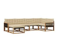 vidaXL Set di divani da esterno con cuscino 6 pcs Naturale e Beige, Set di divani da giardino, lounge moderna, mobili resistenti, seduta in legno acacia, facile da pulire per esterni
