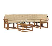 vidaXL Set di divani da esterno con cuscino 6 pcs Naturale e Beige, Set Divano Esterno in Acacia, Lounge Moderna, Mobili Resistenti per Giardino, Relax e Stile in Patios