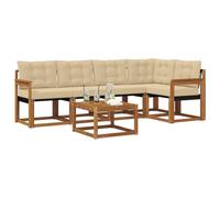 vidaXL Set di divani da esterno con cuscino 6 pcs Naturale e Beige, Set Divano Esterno in Acacia, Lounge Moderna, Mobili Resistenti per Giardino, Relax e Stile in Patios