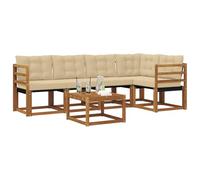 vidaXL Set di divani da esterno con cuscino 6 pcs Naturale e Beige, Set Divano Esterno in Acacia, Lounge Moderna, Mobili Resistenti per Giardino, Relax e Stile in Patios