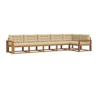 vidaXL Set di divani da esterno con cuscino 6 pcs Naturale e Beige, Set Lounge in Acacia, Divano Esterno Moderno, Divano Modular, Sezione Giardino Resistente, Lounger per Relax