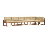 vidaXL Set di divani da esterno con cuscino 6 pcs Naturale e Beige, Set Lounge in Acacia, Divano Esterno Moderno, Divano Modular, Sezione Giardino Resistente, Lounger per Relax