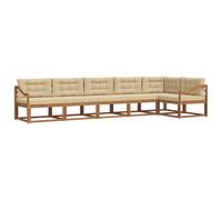 vidaXL Set di divani da esterno con cuscino 6 pcs Naturale e Beige, Set Lounge in Acacia, Divano Esterno Moderno, Divano Modular, Sezione Giardino Resistente, Lounger per Relax