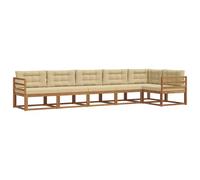 vidaXL Set di divani da esterno con cuscino 6 pcs Naturale e Beige, Set Lounge in Acacia, Divano Esterno Moderno, Divano Modular, Sezione Giardino Resistente, Lounger per Relax