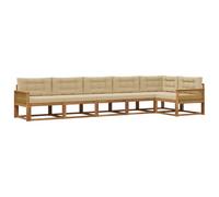 vidaXL Set di divani da esterno con cuscino 6 pcs Naturale e Beige, Set Lounge in Acacia, Divano Esterno Moderno, Divano Modular, Sezione Giardino Resistente, Lounger per Relax
