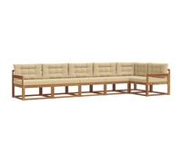 vidaXL Set di divani da esterno con cuscino 6 pcs Naturale e Beige, Set Lounge in Acacia, Divano Esterno Moderno, Divano Modular, Sezione Giardino Resistente, Lounger per Relax