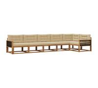vidaXL Set di divani da esterno con cuscino 6 pcs Naturale e Beige, Set Lounge in Acacia, Divano Esterno Moderno, Divano Modular, Sezione Giardino Resistente, Lounger per Relax