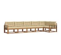 vidaXL Set di divani da esterno con cuscino 6 pcs Naturale e Beige, Set Lounge in Acacia, Divano Esterno Moderno, Divano Modular, Sezione Giardino Resistente, Lounger per Relax