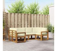 vidaXL Set di divani da esterno con cuscino 6 pcs Naturale e Crema, Divano modulare in legno di acacia, set di mobili da esterno moderni, soluzione per soggiorno da giardino, decorazioni per il giard