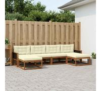 vidaXL Set di divani da esterno con cuscino 6 pcs Naturale e Crema, Set di divani moderni in acacia, arredo da giardino resistente, comodo per giardino e relax a bordo piscina