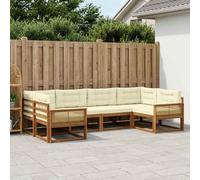 vidaXL Set di divani da esterno con cuscino 6 pcs Naturale e Crema, Set di divani in legno di acacia, lounge moderna per il giardino, mobili resistenti, opzioni eleganti per il patio