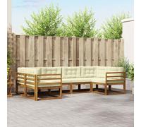 vidaXL Set di divani da esterno con cuscino 6 pcs Naturale e Crema, Set di divani in legno massello di acacia, mobili da giardino moderni, seduta a bordo piscina, lounge in giardino, patio