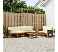 vidaXL Set di divani da esterno con cuscino 6 pcs Naturale e Crema, Set di divani da giardino in legno di acacia, mobili moderni, elegante lounge, design ergonomico