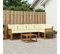 vidaXL Set di divani da esterno con cuscino 6 pcs Naturale e Crema, Set Divano Esterno in Acacia, Lounge Moderna, Mobili Resistenti per Giardino, Relax e Stile in Patios