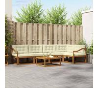 vidaXL Set di divani da esterno con cuscino 6 pcs Naturale e Crema, Set di mobili da giardino, divano da patio moderno, lounge modulare resistente, seduta da esterno per giardino, accanto alla piscin