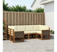 vidaXL Set di divani da esterno con cuscino 6 pcs Naturale e Crema, Divano moderno in legno di acacia, set sezionale da giardino, arredo esterno, resistente agli agenti atmosferici