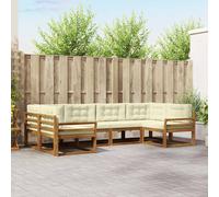 vidaXL Set di divani da esterno con cuscino 6 pcs Naturale e Crema, Set di divani in legno massello di acacia, mobili da giardino moderni, seduta a bordo piscina, lounge in giardino, patio