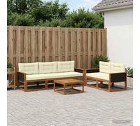 vidaXL Set di divani da esterno con cuscino 6 pcs Naturale e Crema, Set di mobili da giardino moderno, collezione divani all'aperto, lounge in giardino, postazione in piscina