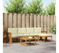 vidaXL Set di divani da esterno con cuscino 6 pcs Naturale e Crema, Set da giardino, divano in acacia moderno, robusto angolare all'aperto, divano elegante per il patio