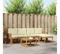 vidaXL Set di divani da esterno con cuscino 6 pcs Naturale e Crema, Set da giardino, divano in acacia moderno, robusto angolare all'aperto, divano elegante per il patio