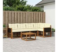 vidaXL Set di divani da esterno con cuscino 6 pcs Naturale e Crema, Set Divano Acacia per Esterni, Mobili Moderni, Sofa Resistente, Lounge Elegante per Giardino, Relax in Giardino