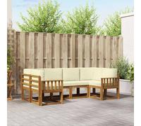 vidaXL Set di divani da esterno con cuscino 6 pcs Naturale e Crema, Divano modulare in legno di acacia, set di mobili da esterno moderni, soluzione per soggiorno da giardino, decorazioni per il giard
