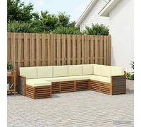 vidaXL Set di divani da esterno con cuscino 6 pcs Naturale e Crema, Mobili da Giardino, Divano Moderno per Esterni, Set per Patio, Lounge Terrazza, Comfort Resistente