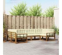 vidaXL Set di divani da esterno con cuscino 6 pcs Naturale e Crema, Set di divani in legno massello di acacia, mobili da giardino moderni, seduta a bordo piscina, lounge in giardino, patio