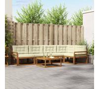 vidaXL Set di divani da esterno con cuscino 6 pcs Naturale e Crema, Set di mobili da giardino, divano da patio moderno, lounge modulare resistente, seduta da esterno per giardino, accanto alla piscin
