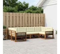 vidaXL Set di divani da esterno con cuscino 6 pcs Naturale e Crema, Set di divani in legno di acacia, lounge moderna per il giardino, mobili resistenti, opzioni eleganti per il patio