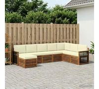 vidaXL Set di divani da esterno con cuscino 6 pcs Naturale e Crema, Mobili da Giardino, Divano Moderno per Esterni, Set per Patio, Lounge Terrazza, Comfort Resistente