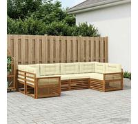 vidaXL Set di divani da esterno con cuscino 6 pcs Naturale e Crema, Divano Sezionale per Giardino, Arredo Esterno Resistente, Lounge Moderna, Set Elegante e Confortevole