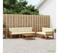 vidaXL Set di divani da esterno con cuscino 6 pcs Naturale e Crema, Set di mobili da giardino moderno, collezione divani all'aperto, lounge in giardino, postazione in piscina
