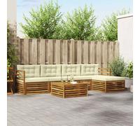 vidaXL Set di divani da esterno con cuscino 6 pcs Naturale e Crema, Divano da esterno, arredo moderno per giardino, set sezionale resistente per lounge e terrazzo