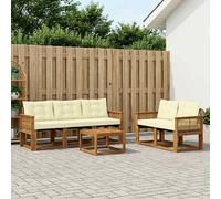 vidaXL Set di divani da esterno con cuscino 6 pcs Naturale e Crema, Mobili da giardino, divano sezionale moderno, seduta esterna resistente, set lounge per comfort e stile in terrazza