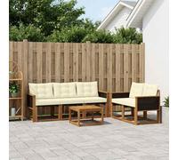 vidaXL Set di divani da esterno con cuscino 6 pcs Naturale e Crema, Divano da Giardino, Set Sezionale Moderno per Esterni, Comfort in Terrazza per Relaxare