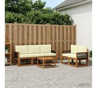 vidaXL Set di divani da esterno con cuscino 6 pcs Naturale e Crema